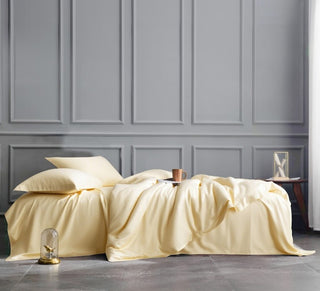 Set de Lit Complet Luxe Champagne – Housse de Couette, Drap Plat & 2 Taies – Soie de Mûrier 100% Naturelle 22 Mommes – Confort Royal - Peau & Cheveux Sublimés