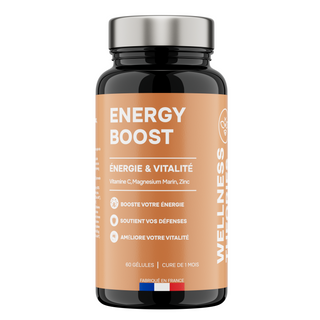 ENERGY BOOST – Complément alimentaire à base de Ginseng, Magnésium, Vitamines B, C, D & Minéraux – Formule Complète – 60 Gélules – Made in France