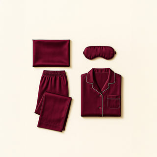 PACK RITUEL DE SOIE PRUNE – Pyjama, Masque de Nuit & Taie en Soie – Confort, Beauté & Sommeil Réparateur