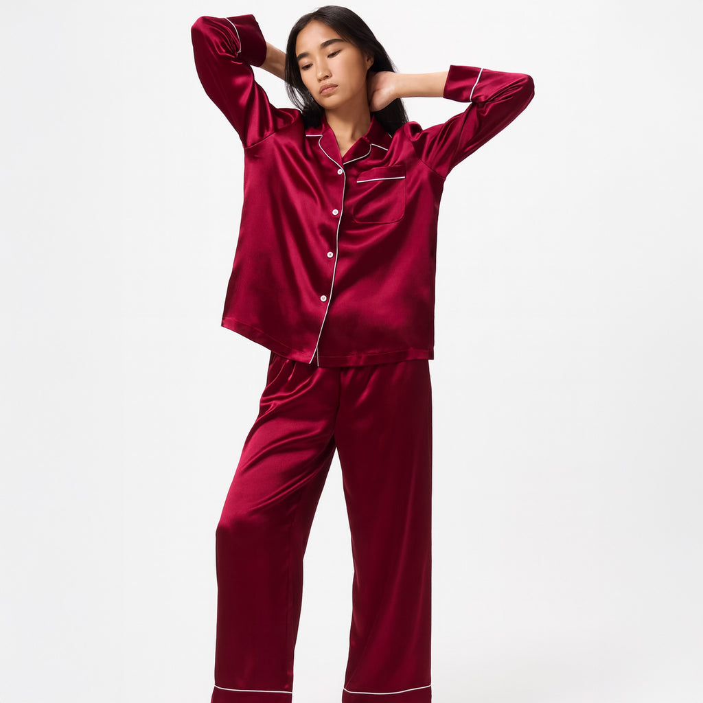 PYJAMA PRUNE 100 % SOIE DE MÛRIER 22 MM – CONFORT, BEAUTÉ & SOMMEIL RÉPARATEUR