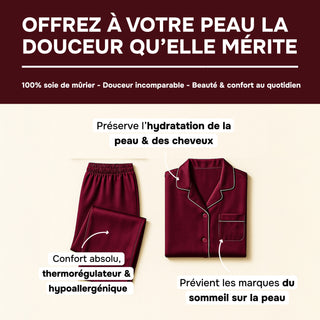PYJAMA PRUNE 100 % SOIE DE MÛRIER 22 MM – CONFORT, BEAUTÉ & SOMMEIL RÉPARATEUR