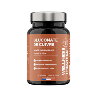 GLUCONATE DE CUIVRE – Métabolisme du Fer & Fonction Immunitaire – Contribue à une Pigmentation Normale de la Peau et des Cheveux – 60 Gélules – Cure de 2 Mois – Made in France