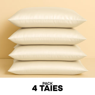 PACK 4 x TAIES D’OREILLER EN SOIE DE MÛRIER 22MM CHAMPAGNE – 100% Naturelle – Anti-Rides, Préserve l’Hydratation & Limite la Casse des Cheveux – Luxe & Confort Nocturne