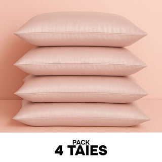 PACK 4 x TAIES D’OREILLER EN SOIE DE MÛRIER 22MM ROSE – 100% Naturelle – Anti-Rides, Préserve l’Hydratation & Limite la Casse des Cheveux – Luxe & Confort Nocturne