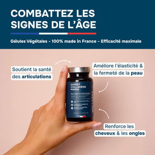 EXPERT COLLAGÈNE MARIN – Types I & II avec Acide Hyaluronique & Vitamine C – Peau, Cheveux, Ongles & Articulation – 120 gélules – Made in France