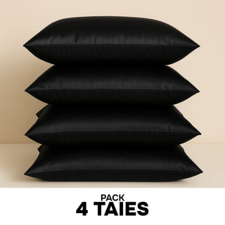 PACK 4 x TAIES D’OREILLER EN SOIE DE MÛRIER 22MM NOIRE – 100 % naturelles – Anti-rides, préservent l’hydratation & limitent la casse des cheveux – Luxe & confort nocturne