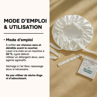 Nachtritual für Haare und Schlaf – Mütze und Maske aus elfenbeinfarbener Seide