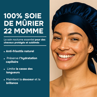 Bonnet de Nuit en Soie de Mûrier 22 Mommes bleu corail – Luxe & Soin Beauté – Protège les Cheveux, Préserve l’Hydratation et Évite les Frisottis