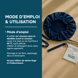 Nachtritual in Seide Blau – Mütze, Maske und Haargummis