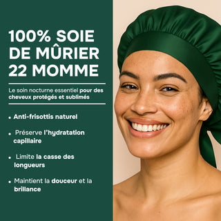 Bonnet de Nuit en Soie de Mûrier 22 Mommes vert – Luxe & Soin Beauté – Protège les Cheveux, Préserve l’Hydratation et Évite les Frisottis