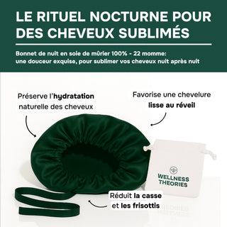 Bonnet de Nuit en Soie de Mûrier 22 Mommes vert – Luxe & Soin Beauté – Protège les Cheveux, Préserve l’Hydratation et Évite les Frisottis