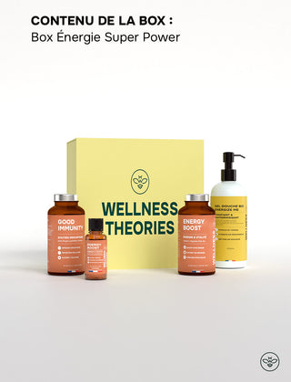BOX  Énergie Super Power – L’Alliance Énergie : Compléments + Aromathérapie + Gel Douche Vivifiant - Booster Pour le Corps et l'Esprit - Made In France