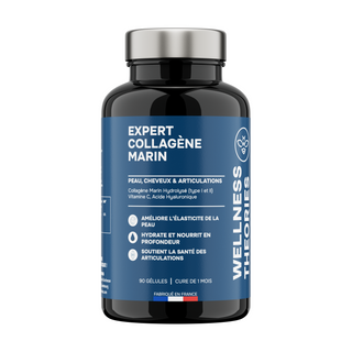 EXPERT COLLAGÈNE MARIN – 1200mg de collagène - Types I & II avec Acide Hyaluronique & Vitamine C – Haute Absorption - Peau, Cheveux, Ongles & Articulation – 90 Gélules – Made in France