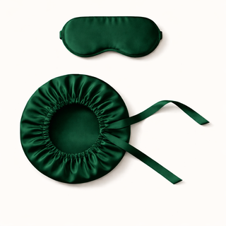 Rituel Nuit Cheveux & Sommeil – Bonnet et Masque en Soie Vert