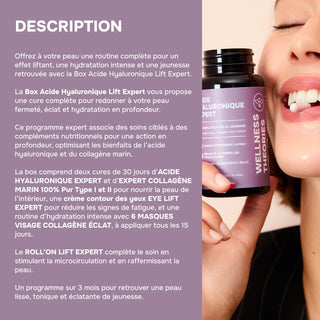 BOX Acide Hyaluronique LIFT EXPERT – La Cure Anti-Âge Complète: Acide Hyaluronique en gélules + Soins cosmétiques Raffermissants – Résultats Visibles Dès 7 Jours - Made In France