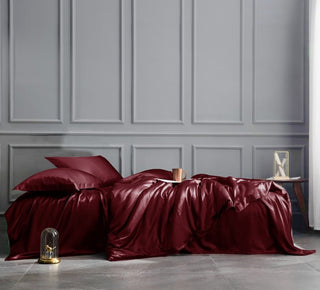 Set de Lit Complet Luxe Prune – Housse de Couette, Drap Plat & 2 Taies – Soie de Mûrier 100% Naturelle 22 Mommes – Confort Royal - Peau & Cheveux Sublimés