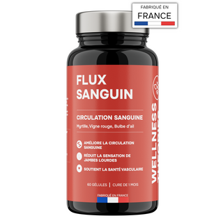 FLUX SANGUIN – Circulation, Microcirculation & Jambes Légères – Avec Vigne Rouge, Myrtille, Ail, Orange Amère & Vitamine C – 2 Gélules/Jour – 60 Gélules – Made in France