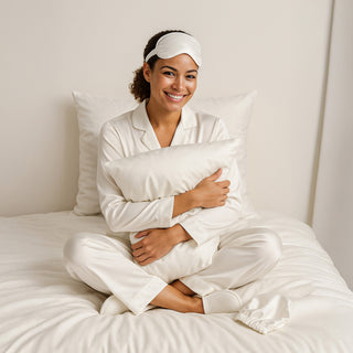 RITUEL DE SOIE PREMIUM IVOIRE - SET LETTO, PIGIAMA, MASCHERA E CUFFIETTA 100% SETA DI GELSO - LUSSO, COMFORT E SONNO PROFONDO
