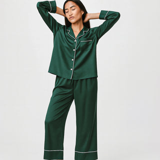 PYJAMA VERT 100 % SOIE DE MÛRIER 22 MM – CONFORT, BEAUTÉ & SOMMEIL RÉPARATEUR