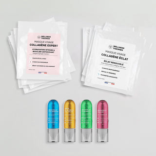 RITUEL GLOW UP – 10 MASQUES VISAGE (COLLAGÈNE EXPERT & ÉCLAT) + 4 SÉRUMS – HYDRATATION, FERMETÉ & LUMIÈRE DU TEINT