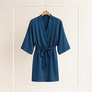 Peignoir en Soie de Mûrier 22 MM Bleu – Élégance & Douceur Incomparables