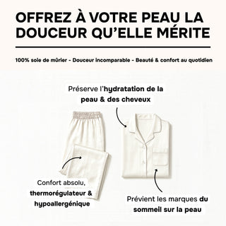 PYJAMA IVOIRE 100 % SOIE DE MÛRIER 22 MM – CONFORT, BEAUTÉ & SOMMEIL RÉPARATEUR