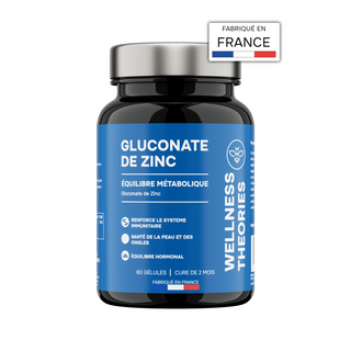 GLUCONATE DE ZINC – Contribue au Bon Fonctionnement du Système Immunitaire, au Maintien d’une Peau Normale & de la Fertilité – 1 Gélule/Jour – 60 Gélules – Cure de 2 Mois – Made in France