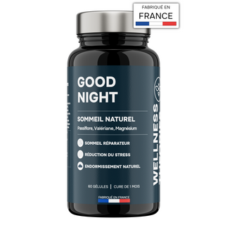 GOOD NIGHT – Sommeil Réparateur & Endormissement Naturel – Plantes Apaisantes, Mélatonine, Magnésium, Zinc & Vitamine B6 – 60 Gélules – Cure de 1 Mois – Made in France