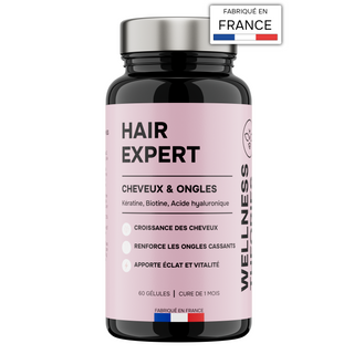 HAIR EXPERT – Croissance, Force & Éclat des Cheveux – Kératine, Biotine, Zinc, Acide Hyaluronique & Vitamines – 60 Gélules – Cure de 1 Mois – Made in France