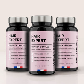 Pack x3 HAIR EXPERT – Croissance, Force & Éclat des Cheveux – Kératine, Biotine, Zinc, Acide Hyaluronique & Vitamines –  Cure de 3 Mois – Made in France