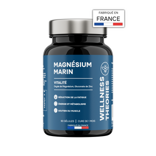 MAGNÉSIUM MARIN – Fatigue, Stress & Équilibre Nerveux – Avec Zinc, Vitamines C, B1, B5, B6 & E – 300 mg de Magnésium / Jour – 90 Gélules – Cure de 1 Mois – Made in France
