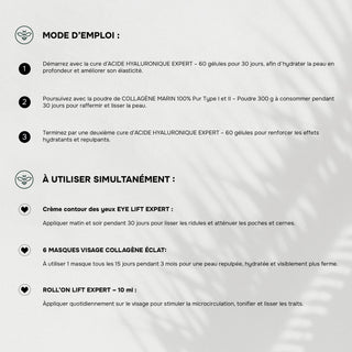 BOX Acide Hyaluronique LIFT EXPERT – La Cure Anti-Âge Complète: Acide Hyaluronique en gélules + Soins cosmétiques Raffermissants – Résultats Visibles Dès 7 Jours - Made In France