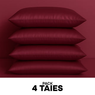 PACK 4 x TAIES D’OREILLER EN SOIE DE MÛRIER 22MM PRUNE – 100% Naturelle – Anti-Rides, Préserve l’Hydratation & Limite la Casse des Cheveux – Luxe & Confort Nocturne