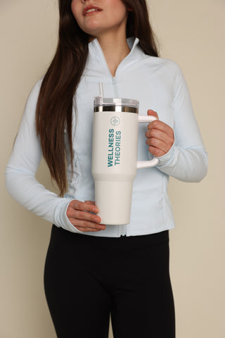 WELLNESS THEORIES - Insulated Mug with Straw 1.2L – Stainless Steel - White