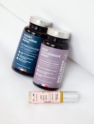 PACK THE PERFECT SKIN – Cure Beauté Intégrale : Collagène + Acide Hyaluronique + Roll-On Lift – Peau Repulpée, Lisse et Éclatante – 2 Mois