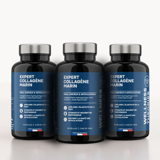 3X EXPERT MARINE COLLAGEN PACK - 1200mg collageen - types I & II met hyaluronzuur & vitamine C - hoge absorptie - huid, haar, nagels & gewrichten - 90 capsules - Made in France