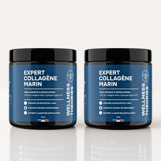2X EXPERT PACK MARINE COLLAGEN - 100% Puur, Type I & II - Vrij van smaak en geur - Hoge absorptie - Schoonheid voor huid, haar, nagels en gewrichten - Poeder 300 g - Made in France