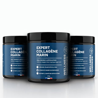3X EXPERT PACK MARINE COLLAGEN - 100% Puur, Type I & II - Vrij van smaak en geur - Hoge absorptie - Schoonheid voor huid, haar, nagels en gewrichten - Poeder 300 g - Made in France