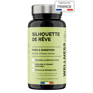 SILHOUETTE DE RÊVE – Minceur, Drainage & Combustion des Graisses – Inuline de Chicorée, Guarana, Artichaut, Thé Vert & Pamplemousse – 2 Gélules/Jour – 60 Gélules – Cure de 1 Mois – Made in France