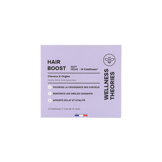 HAIR BOOST – Shot Capillaire Goût Pêche – Kératine Hydrolysée, MSM, Zinc, Acide Hyaluronique, Biotine & Vitamines B – Croissance, Force & Vitalité des Cheveux – Unidoses Buvables – Made in France