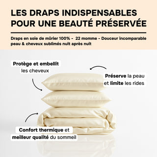 RITUEL NUIT D’EXCEPTION CHAMPAGNE – SET DE LIT, MASQUE & BONNET EN SOIE – LUXE, CONFORT & ÉCLAT NATUREL