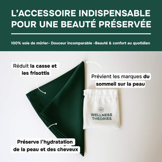 TAIE D’OREILLER EN SOIE DE MÛRIER 22MM VERT – 100% Naturelle – Anti-Rides, Préserve l’Hydratation & Limite la Casse des Cheveux – Luxe & Confort Nocturne