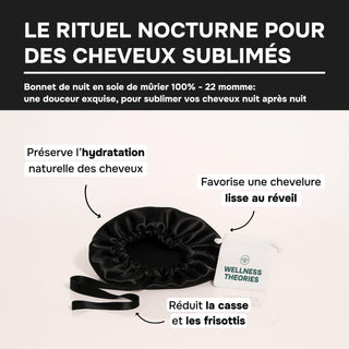 Bonnet de Nuit en Soie de Mûrier 22 Mommes Noir – Luxe & Soin Beauté – Protège les Cheveux, Préserve l’Hydratation et Évite les Frisottis