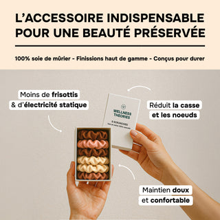 PACK SOMMEIL EN SOIE CHAMPAGNE – PYJAMA, MASQUE DE NUIT & BOX DE 6 SCRUNCHIES EN SOIE – CONFORT, BEAUTÉ & SOMMEIL RÉPARATEUR