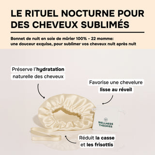 RITUEL NUIT D’EXCEPTION CHAMPAGNE – SET DE LIT, MASQUE & BONNET EN SOIE – LUXE, CONFORT & ÉCLAT NATUREL
