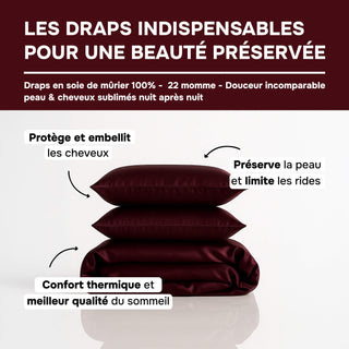 Set de Lit Complet Luxe Prune – Housse de Couette, Drap Plat & 2 Taies – Soie de Mûrier 100% Naturelle 22 Mommes – Confort Royal - Peau & Cheveux Sublimés