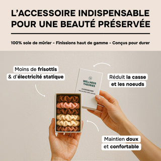 RITUEL BEAUTÉ DE SOIE CHAMPAGNE – TAIE, BONNET & SCRUNCHIES – DOUCEUR, ÉCLAT & ÉLÉGANCE NATURELLE