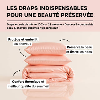 Set de Lit Complet Luxe Rose – Housse de Couette, Drap Plat & 2 Taies – Soie de Mûrier 100% Naturelle 22 Mommes – Confort Royal - Peau & Cheveux Sublimés