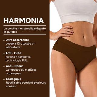 HARMONIA Chocolat – Culotte menstruelle lavable - confortable, absorbante et discrète
