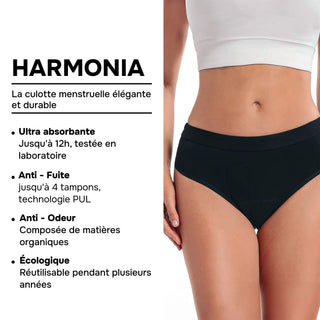 HARMONIA Noir – Culotte menstruelle lavable - confortable, absorbante et discrète